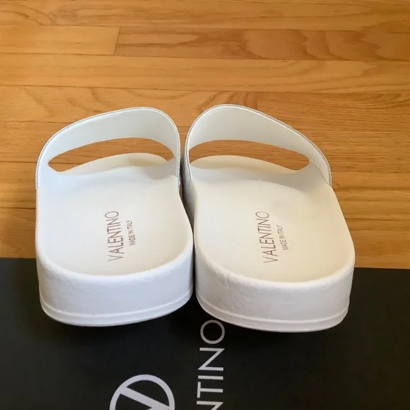 VALENTINO BY MARIO VALENTINO Eros Monogram Leather Slide Sandal Men White SZ 12